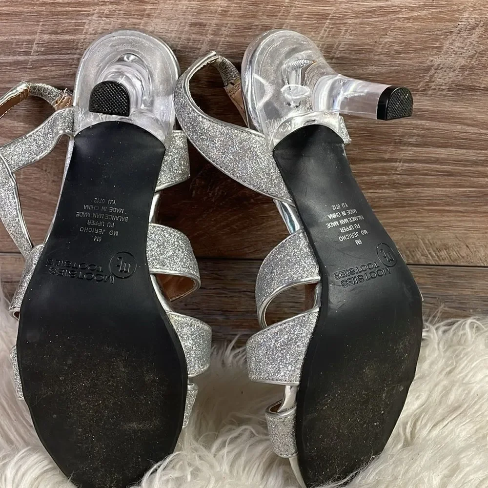 Mootsie Tootsies Ladies Strappy Silver Glittery Clear Heels, Size 6, Mo Jericho